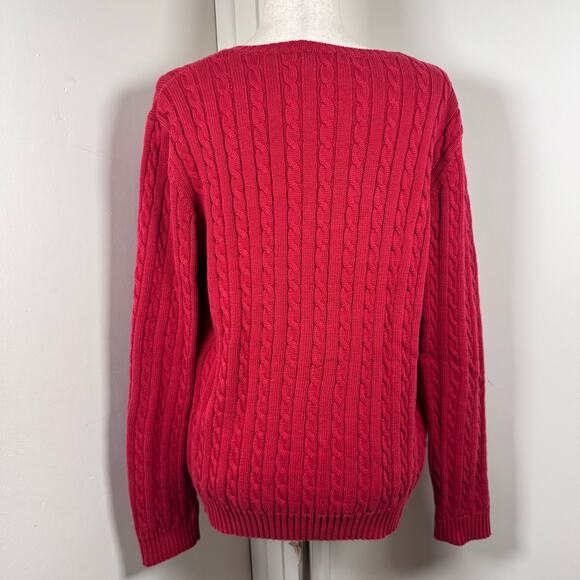 Lauren Ralph Lauren Women's Sweater XL Red Cable Knit Cotton V Neck Preppy Sport - Picture 5 of 8
